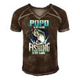 Mens Popo Is My Name Fishing Is My Game Fathers Day Gifts Men's Short Sleeve V-neck 3D Print Retro Tshirt Brown
