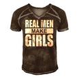 Mens Real Men Make Girls - Family Newborn Paternity Girl Daddy Men's Short Sleeve V-neck 3D Print Retro Tshirt Brown
