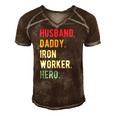 Mens Vintage Husband Daddy Iron Worker Hero Fathers Day Gift Men's Short Sleeve V-neck 3D Print Retro Tshirt Brown