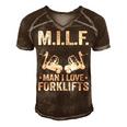MILF Man I Love Forklifts Jokes Funny Forklift Driver Men's Short Sleeve V-neck 3D Print Retro Tshirt Brown