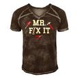 Mr Fix It Fathers Day Hand Tools Papa Daddy Men's Short Sleeve V-neck 3D Print Retro Tshirt Brown