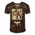 My Wife Loves My Meat Funny Grilling Bbq Lover Men's Short Sleeve V-neck 3D Print Retro Tshirt Brown