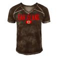 Oak Island Canada Flag Vintage Red Text Men's Short Sleeve V-neck 3D Print Retro Tshirt Brown