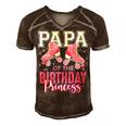 Papa Of The Birthday Princess Roller Skating B-Day Matching Men's Short Sleeve V-neck 3D Print Retro Tshirt Brown