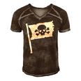Pirate Flag Skull Crossed Bone Halloween Costume Men's Short Sleeve V-neck 3D Print Retro Tshirt Brown