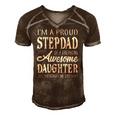 Proud Stepdad Of Freaking Awesome Daughter Fathers Day Dad Men's Short Sleeve V-neck 3D Print Retro Tshirt Brown