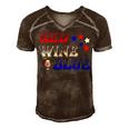 Red Wine Blue 4Th Of July Wine Red White Blue Wine Glasses V3 Men's Short Sleeve V-neck 3D Print Retro Tshirt Brown