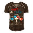 Red Wine Blue 4Th Of July Wine Red White Blue Wine Glasses V4 Men's Short Sleeve V-neck 3D Print Retro Tshirt Brown