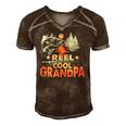 Reel Cool Grandpa Fishing Lover Vintage Fathers Day Men's Short Sleeve V-neck 3D Print Retro Tshirt Brown