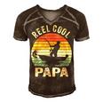 Reel Cool Papa Fishing Dad Gifts Fathers Day Fisherman Fish Men's Short Sleeve V-neck 3D Print Retro Tshirt Brown