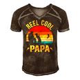Reel Cool Papa Funny Fishing Fathers Day Men's Short Sleeve V-neck 3D Print Retro Tshirt Brown