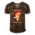 Santa Joe Biden Merry 4Th Of July Ugly Christmas Men's Short Sleeve V-neck 3D Print Retro Tshirt Brown