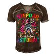 Stepdad Of The Birthday Astronaut Boy Space Theme Kids Men's Short Sleeve V-neck 3D Print Retro Tshirt Brown