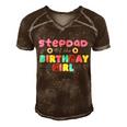Stepdad Of The Birthday Girl Funny Donut Birthday Men's Short Sleeve V-neck 3D Print Retro Tshirt Brown