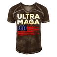 Ultra Maga Proud American Distressed Flag Patriotic Gift Men's Short Sleeve V-neck 3D Print Retro Tshirt Brown