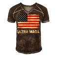 Ultra Maga United State Flag Men's Short Sleeve V-neck 3D Print Retro Tshirt Brown