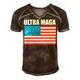 Ultra Maga Us Flag Men's Short Sleeve V-neck 3D Print Retro Tshirt Brown