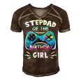 Video Game Birthday Party Stepdad Of The Bday Girl Matching Men's Short Sleeve V-neck 3D Print Retro Tshirt Brown