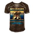 Vintage Veteran Mom My Heroes Dont Wear Capes Army Boots T-Shirt Men's Short Sleeve V-neck 3D Print Retro Tshirt Brown
