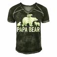 Mens Papa Bear Fathers Day Grandad Fun 3 Cub Kid Grandpa Men's Short Sleeve V-neck 3D Print Retro Tshirt Forest