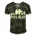 Mens Papa Bear Fathers Day Grandad Fun 6 Cub Kid Grandpa Men's Short Sleeve V-neck 3D Print Retro Tshirt Forest