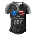 All American Boy Us Flag Sunglasses For Matching 4Th Of July Men's Henley Raglan T-Shirt Black Grey