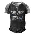 Daddy Is My Hero Kids Police Thin Blue Line Law Enforcement Men's Henley Raglan T-Shirt Black Grey