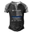 My Daddy Is My Hero Police Officer Thin Blue Line Men's Henley Raglan T-Shirt Black Grey