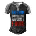 Womens Freedom Is My Second Favorite F-Word 4Th Of July V-Neck Men's Henley Raglan T-Shirt Black Grey