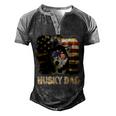 Funny Best Husky Dad Ever American Flag 4Th Of July Vintage Men's Henley Shirt Raglan Sleeve 3D Print T-shirt Black Grey