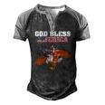 God Bless America Jesus Riding A Bald Eagle Men's Henley Raglan T-Shirt Black Grey