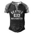Seattle Washington Sea Gym Style Distressed White Print Men's Henley Raglan T-Shirt Black Grey