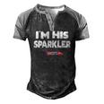 Womens Im His Sparkler Fireworks Couple Matching 4Th Of July Men's Henley Raglan T-Shirt Black Grey