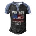 47Th Birthday Usa Flag Vintage American Flag 1975 Birthday Men's Henley Raglan T-Shirt Black Blue