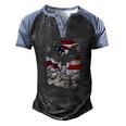 4Th Of July American Bald Eagle Mount Rushmore Merica Flag Men's Henley Raglan T-Shirt Black Blue