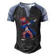 4Th Of July Dabbing Uncle Sam Costume Patriotic Men's Henley Raglan T-Shirt Black Blue