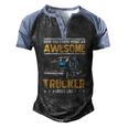 Awesome Trucker Semi Truck Driver 18 Wheeler Mechanic Men's Henley Raglan T-Shirt Black Blue