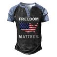 Freedom Matters American Flag Map Men's Henley Raglan T-Shirt Black Blue