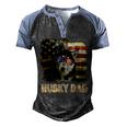 Funny Best Husky Dad Ever American Flag 4Th Of July Vintage Men's Henley Shirt Raglan Sleeve 3D Print T-shirt Black Blue