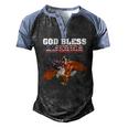 God Bless America Jesus Riding A Bald Eagle Men's Henley Raglan T-Shirt Black Blue