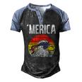 Merica Retro Eagle Bandana American Flag 4Th Of July Fourth Men's Henley Raglan T-Shirt Black Blue