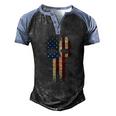 Patriotic Skull Usa Military American Flag Proud Veteran Men's Henley Raglan T-Shirt Black Blue