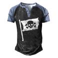 Pirate Flag Skull Crossed Bone Halloween Costume Men's Henley Raglan T-Shirt Black Blue