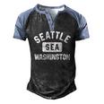 Seattle Washington Sea Gym Style Distressed White Print Men's Henley Raglan T-Shirt Black Blue
