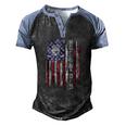 Vintage Usa American Flag Proud Hockey Dad Silhouette Men's Henley Raglan T-Shirt Black Blue