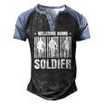Welcome Home Soldier Usa Warrior Hero Military Men's Henley Raglan T-Shirt Black Blue