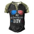 All American Boy Us Flag Sunglasses For Matching 4Th Of July Men's Henley Raglan T-Shirt Black Forest