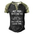 Camping Not Here For A Long Time Just Here For A Good Time Men's Henley Raglan T-Shirt Black Forest