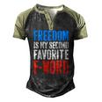 Womens Freedom Is My Second Favorite F-Word 4Th Of July V-Neck Men's Henley Raglan T-Shirt Black Forest