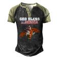 God Bless America Jesus Riding A Bald Eagle Men's Henley Raglan T-Shirt Black Forest